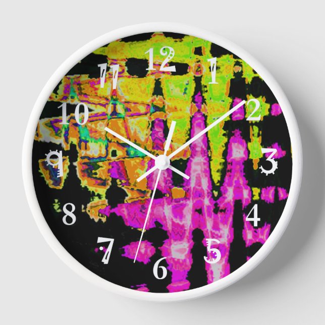 Neon Glitch Abstract Art Poster Print Wall Clock (Front)