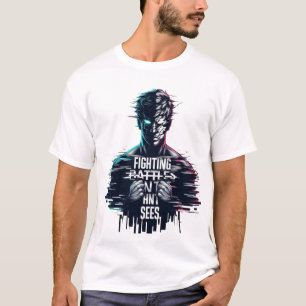 Neon Glitch Cyberpunk Hero Design T-Shirt