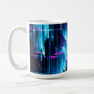 Neon Glitch Data Stream Abstract Coffee Mug