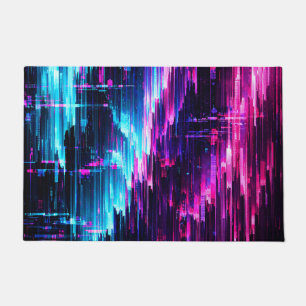 Neon Glitch Data Stream Abstract Doormat