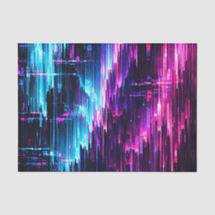 Neon Glitch Data Stream Abstract Tissue Paper