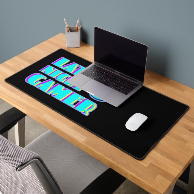 Neon Glitch Gamer Desk Mat | Synthwave PC Setup (Office 2)