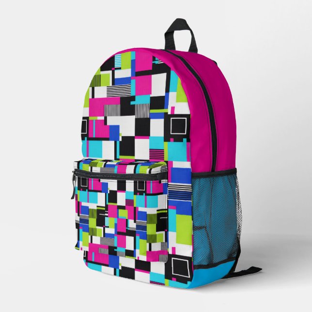 Neon Glitch Geometric Aesthetic Backpack (Back Corner Right)