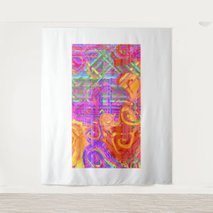 Neon Glitch Plaid Abstract Wall Tapestry
