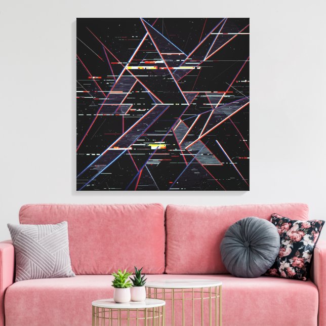  Neon Glitchcore Geometric Shapes on Black Canvas Print (Insitu(LivingRoom))