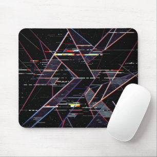 Neon Glitchcore Geometric Shapes on Black Mouse Mat