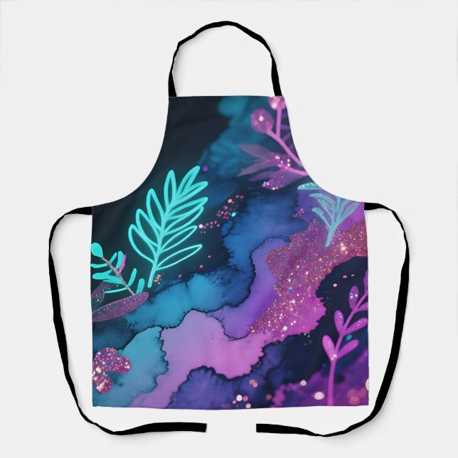 Neon Glitter Botanical Abstract Apron (Front)