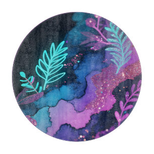 Neon Glitter Botanical Abstract Cutting Board