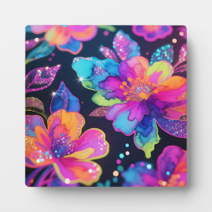 Neon Glitter Floral Pattern Plaque