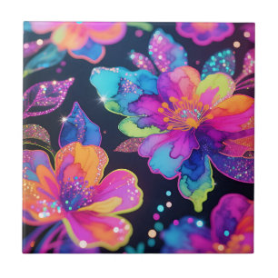 Neon Glitter Floral Pattern Tile
