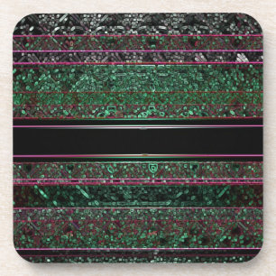 Neon Glitter Green Black Purple Striped Design Coaster