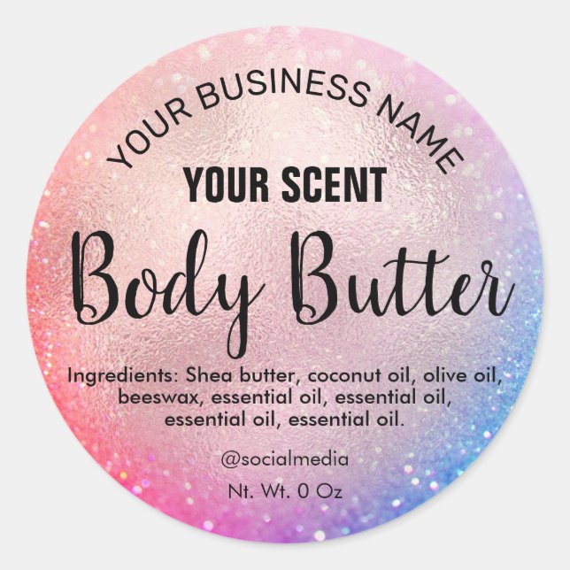 Neon Glitter Rose Gold Body Butter Labels (Front)
