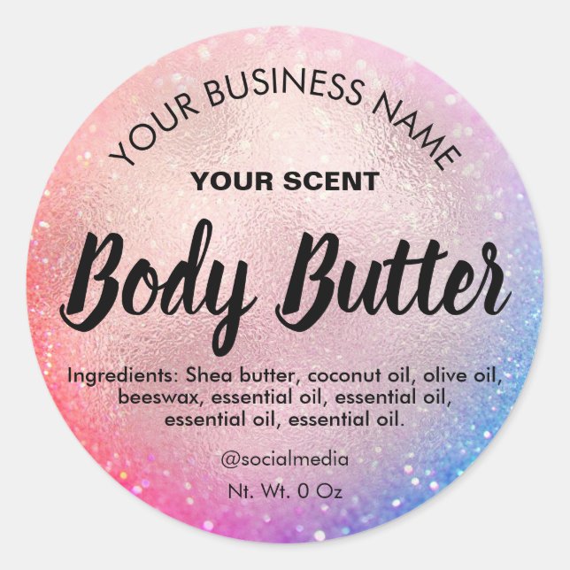Neon Glitter Rose Gold Body Butter Labels (Front)