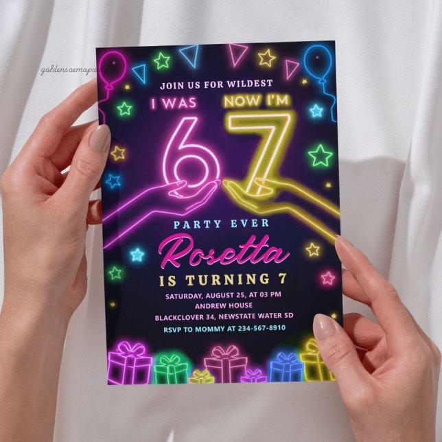 Neon Glow 7th Birthday | I Was 6 Now I Am 7 Viral  Invitation (Neon Glow 7th Birthday | I Was 6 Now I Am 7 Viral Invitation)