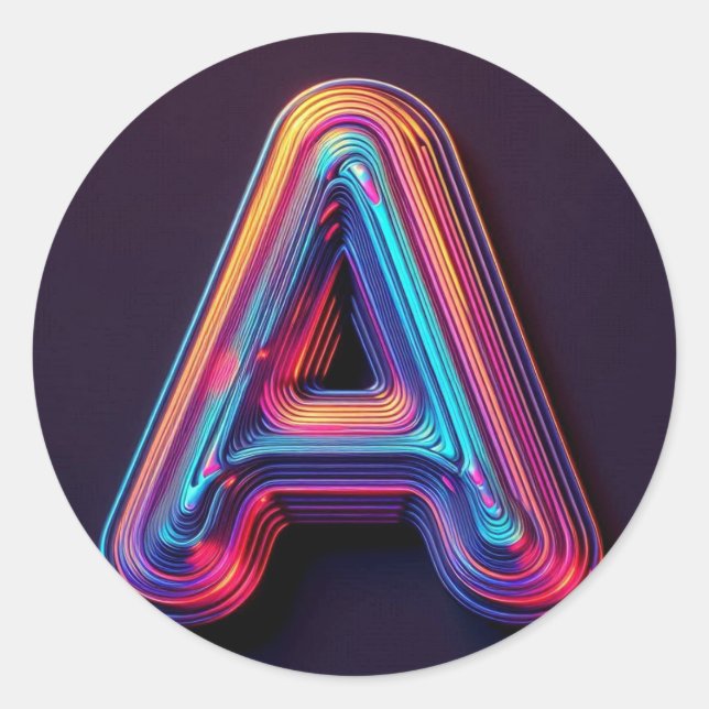 Neon Glow Alphabet Stickers – Letter A Vibrant 3D  (Front)