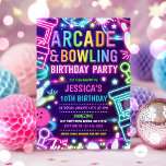 Neon Glow Arcade And Bowling Birthday Party  Invitation<br><div class="desc">Neon Glow Arcade And Bowling Birthday Party Invitation</div>