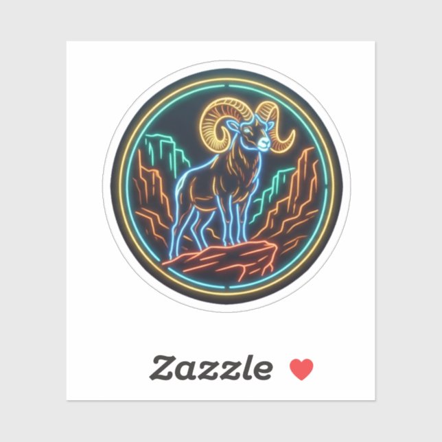 Neon Glow Bighorn Sheep Mountain Sticker (Sheet)