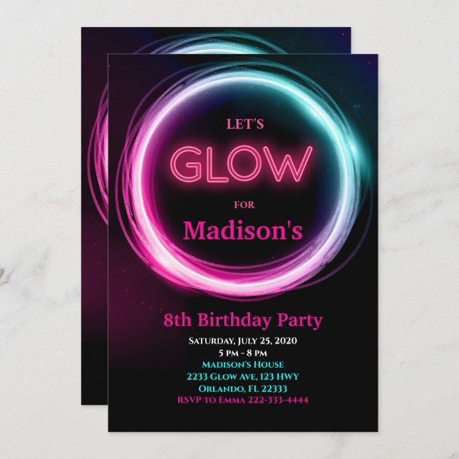 Neon Glow Birthday Invitation (Front/Back)