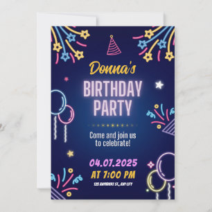 Neon Glow Birthday Party Invitation for Her