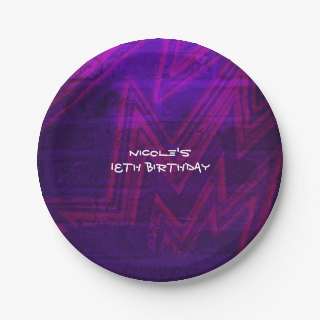Neon Glow Birthday Party Urban Club Plates (Front)