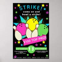 neon glow bowling night flyer, bowling tournament