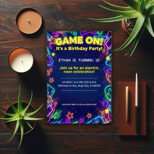 Neon Glow Brthday Party  Invitation