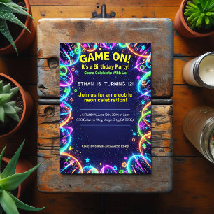 Neon Glow Brthday Party Invitation Postcard