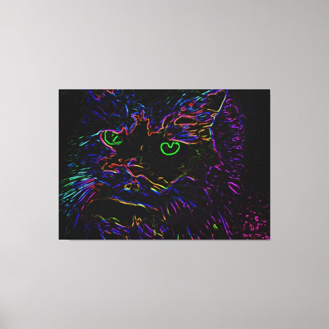 Neon Glow Cat Canvas Print (Front)