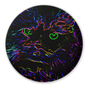 Neon Glow Cat Ceramic Knob