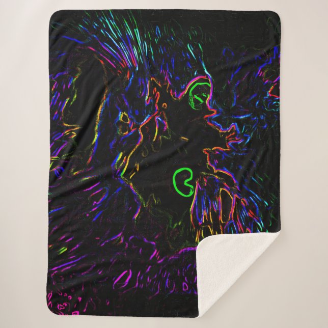 Neon Glow Cat Sherpa Blanket (Front)