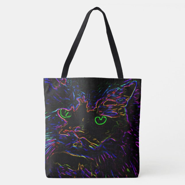 Neon Glow Cat Tote Bag (Front)