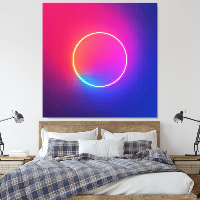 Neon Glow Circle Abstract Art Canvas Print (Insitu(Bedroom))