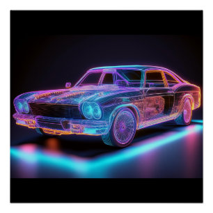 Neon Glow Classic Car – Futuristic Vibes Art Poster