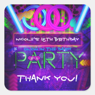 Neon Glow Club PARTY Birthday Favour Stickers
