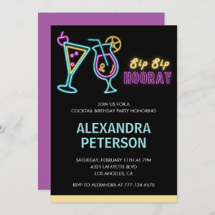 Neon Glow Cocktail 62nd birthday Invitation
