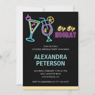 Neon Glow Cocktail 91st birthday Invitation