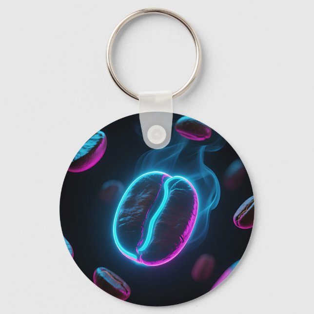 Neon Glow Coffee Bean Energy Key Ring (Front)