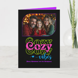 Neon Glow Cozy Vibes Retro Christmas Photo Holiday Card