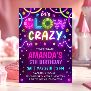 Neon Glow Crazy Birthday Party Invitation