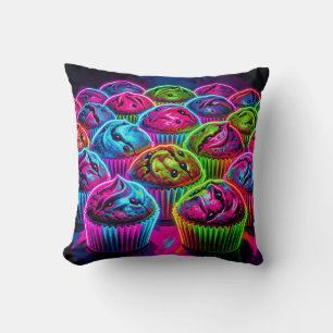 Neon Glow Cupcakes Pattern Cushion