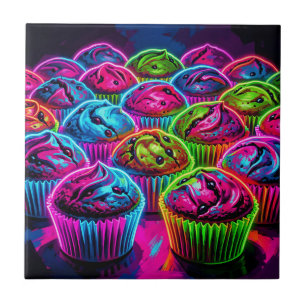 Neon Glow Cupcakes Pattern Tile