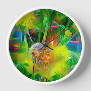 Neon Glow Dandelions in Dream Garden Clock