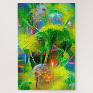 Neon Glow Dandelions in Dream Garden Jigsaw Puzzle