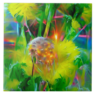 Neon Glow Dandelions in Dream Garden Tile