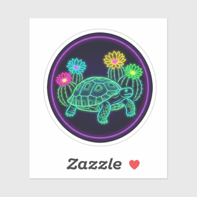 Neon Glow Desert Tortoise Cactus Sticker (Sheet)