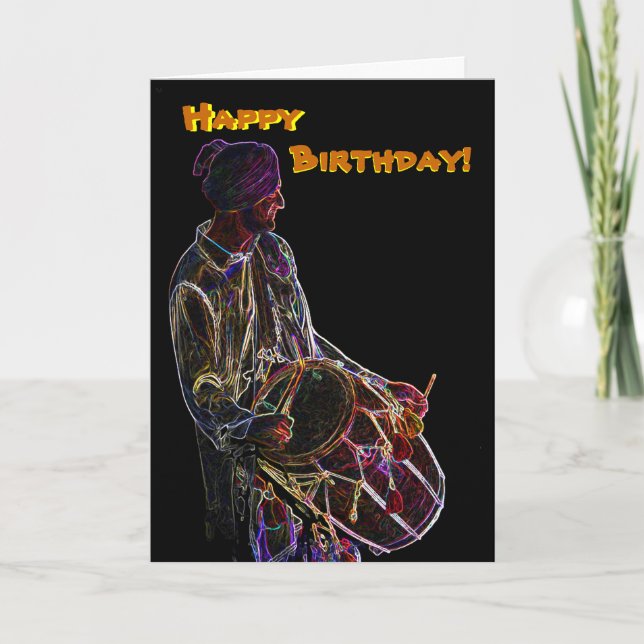 Neon Glow Dhol Drummer birthday card (Front)