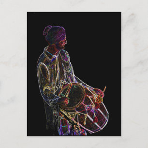 Neon Glow Dhol Drummer post card