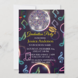 Neon Glow Disco Ball Graduation Party Invitation