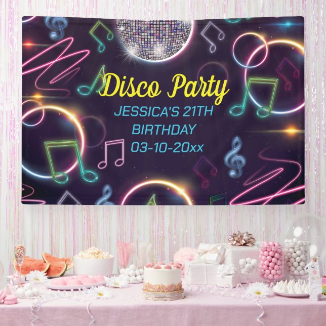 Neon Glow Disco Dance Birthday Party Banner (Party)