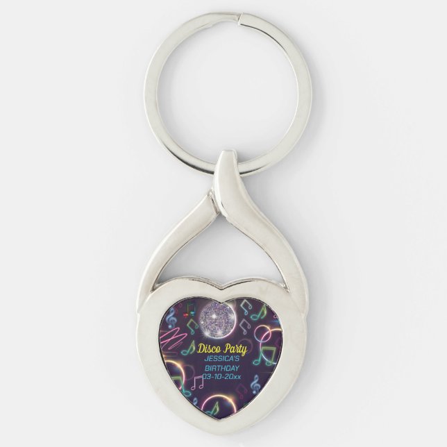 Neon Glow Disco Dance Birthday Party Key Ring (Front)